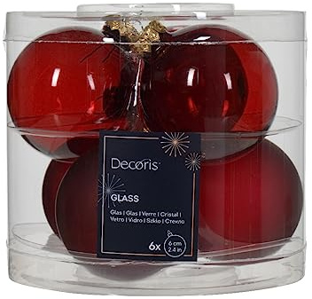 Lot de 6 boules de Noël en verre - 6 cm - Rouge foncé - Bordeaux