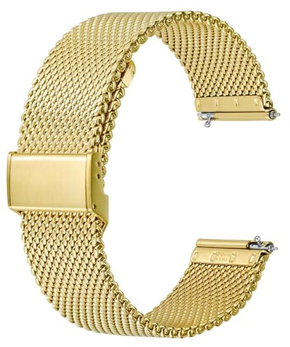 BISONSTRAP 316L Edelstahl Mesh Uhrenarmband für Damen und Herren, Gewebtes Metall Armband, 20mm, Gold