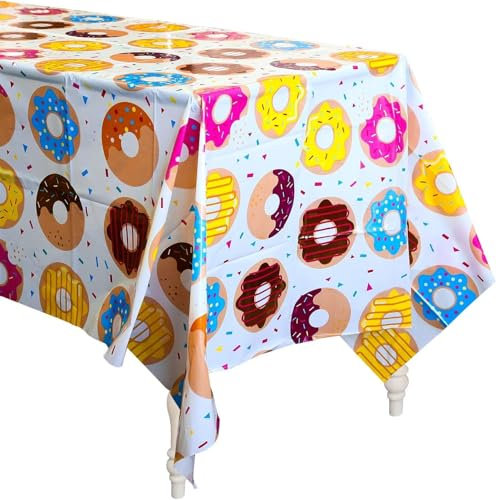 Haooryx Bunte Donut-Party-Tischdecken - 4Pack Donut-Rechteckige Tischdecken Wasserdicht Einweg-Plastik-Tischdecken Kindergeburtstag Picknick Partydekoration Spielzimmer-Dekoration Picknick-Accessoires