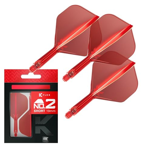 TARGET Darts K Flex integrerad dart-flyg och axel, nr.2 röd (kort) | paket med 3 K-Flex nr 2, precisionsgjutna 2-i-1 dartflygningar och dartstam | professionella darttillbehör