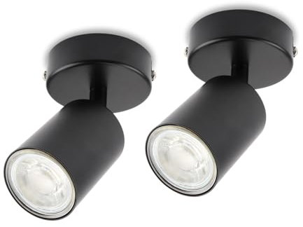 LED Deckenlampe 1-flammig, Dreh und Schwenkbar Deckenstrahler Spotleuchte Wandspot, GU10 (ohne Leuchenmittel) Retro/Vintage Deckenleuchte 230V Schwarz für Wohnzimmer Schlafzimmer Küchen (2 Stück)