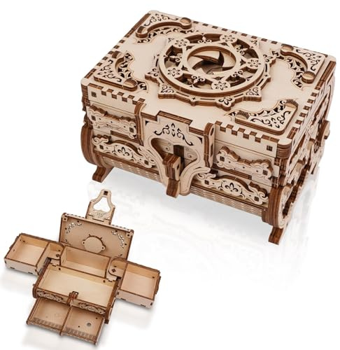Halisun Puzzles 3D en Bois, Boîte de Rangement pour Bijoux, Ensemble de Construction Mécanique Auto-assemblée pour Adultes de 14 Ans et Plus, Cadeau de Noël, 142 Pièces
