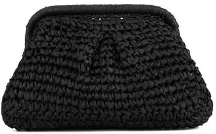 EVEOUT Clutch de Paja Mujer Bolso Nube de Boda Fiesta Paja con Cadena Bolsos bandolera Tejido para Vacaciones Playa