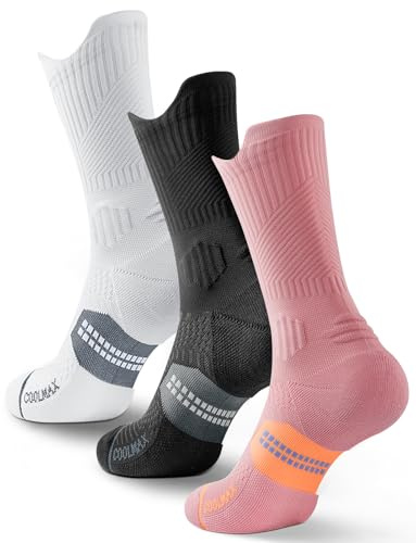 Juclise Calzini da corsa a compressione in viscosa di bambù, calzini da escursionismo, ciclismo, palestra, traspiranti e anti-vesciche. (IT, Numero, 42, 47, Regular, Regular, Nero+Bianco+Rosa)