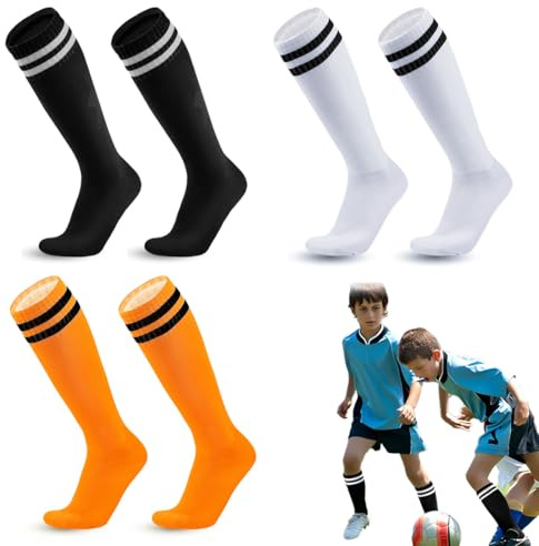 VONJUMA 3 Paires Chaussette Foot Enfant Chaussettes De Sport Garçon Chaussettes De Football Antidérapantes Pour Entraînement Au Football Course Sport 26-34