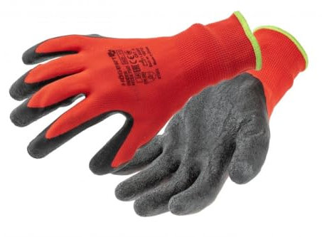 Högert Technik RODER Guanti protettivi rivestiti in lattice rosso/nero, taglia 11, elevata resistenza all'abrasione, presa flessibile, ideali per lavori di montaggio e manutenzione precisi