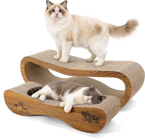 Cat Scratcher, 2 In 1 Cat Scratch Board for Scraching & Napping, Cat Scratchers for Indoor Cats Scratching Pad Couch Lounger Cardboard as Cat Bed & Furniture Protector from Cat Claws, Large 27.44 Inch