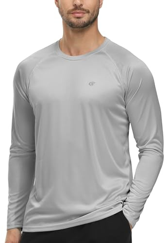Tyhengta Camiseta de manga larga con protección UV, para verano, playa, protección solar, de secado rápido, camiseta de protección contra arañazos, gris claro, S