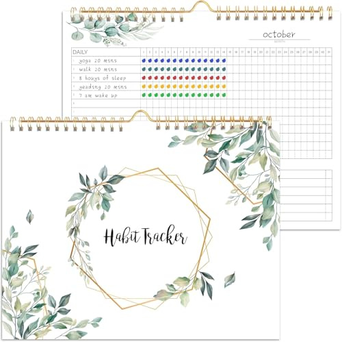 Habit Tracker Calendar- 12 Months Undated Daily Weekly & Monthly Period Habit Tracker Journal, Greenery Floral, Spiral Binding with Writable Goals Habits Track and Self Care Office Supplies. 8x10