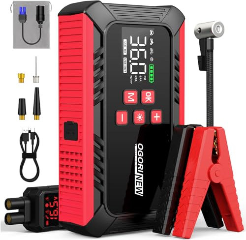 Arrancador de Coches 7000A,Compresor Aire Portatil 150PSI, 12V Arrancador de Baterias para Coche, Jump Starter con Pinzas de Seguridad Inteligentes y luz LED (para 10L Gas o 8L Diesel)