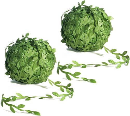 2 Pcs 20m Fake Vines,Fake Ivy,Artificial Leaves,Vine for Bedroom Aesthetic,Leaf Ribbon Green Garland Leaves,Artificial Hanging Plants,for DIY Crafts,Wedding Decoration,Home,Garden Artworks