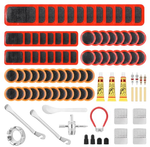 Romon Kit Reparation Velo 89 pièces, Kit de Réparation pour Chambre à Air,Kit Reparation Pneu Velo,Rustine Velo,Rustine Chambre a Air, Kit Crevaison Velo pour Motos