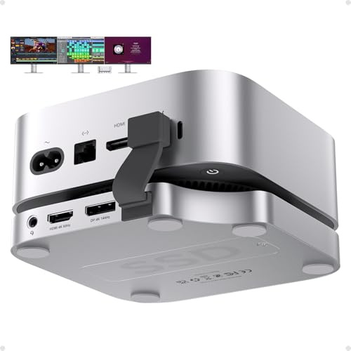 PULWTOP Mac Mini M4 Dock & Soporte con Dual Monitores (DP 4K 144Hz y HDMI 4K 60Hz), Mac Mini M4 Hub con Carcasa M.2 NVME SSD Lector de 4TB, USB-A, SD/TF, Audio, USB C Hub para Mac Mini M4/M4 Pro