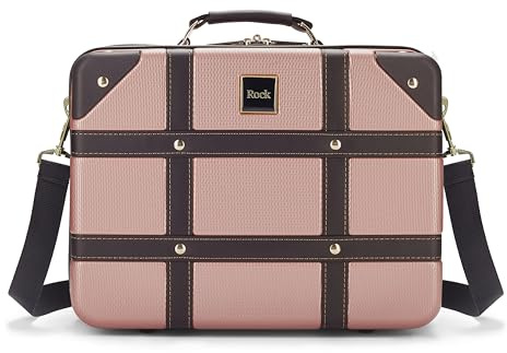 Rock Vintage Vanity Hard Shell Vanity Case in Pink – Hand Luggage Approved, Removable Shoulder & Suitcase Handle Strap, Lockable Zips – 29.5 x 37 x19cm 1.3KG