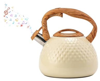 Hervidor Silbante 3L Acero Inoxidable Compatible Inducción Gas con Silbato | Hervidor Retro con Mango Resistente, al Calor Lavable en Lavavajillas, para Cocinas Domésticas Camping