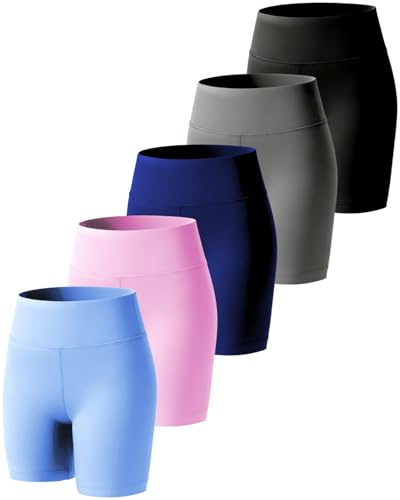 SKIDREAM 5 Pack Girls 4'' Athletic Bike Shorts, High Waisted Running Workout Yoga Volleyball Shorts for Kids Teen