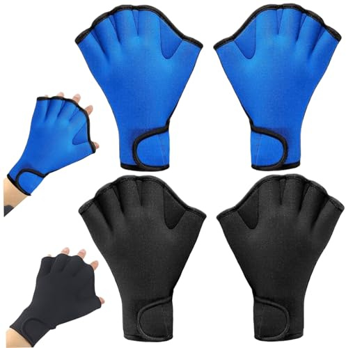 Swim Gloves 2 Pair Nylon Webbed Swimming Gloves Protective Swimming for Men Women with Wrist Strap Water Resistance Swim for Training Diving, S Webbed