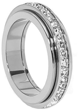 Ticome Anxiety Rings Titanium Steel Spinner Fidget Band Ring for Women Cubic Zirconia Relieving Anxiety Wedding Promise Lucky Statement Jewelry Sparkling Diamond Rotating Couple Ring (Size 7)