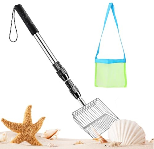 Strumenti di raccolta conchiglie da spiaggia | acciaio inossidabile con a rete incluso | pala da sabbia e strumenti di raccolta di conchiglie per spiaggia - per vacanze in pala e feste in
