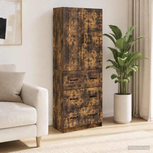 LoogCape 2-Piece Smoked Oak Wood Composite Wardrobe Set, 66 x 34.5 x 87 cm, Storage Cabinet, Sliding Doors, Adjustable Shelves, Chest of Drawers, Sideboard for Hallway, Office