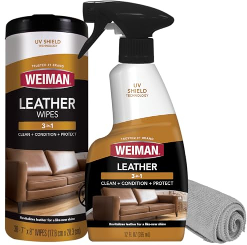 Weiman Leather Cleaner & Conditioner - Cleans, Restores & Protects Leather, UV Protection Prevent Cracking & Fading, For Car Seats, Sofas, Shoes, Bags & All Finished Leather Surfaces, 2 Pack