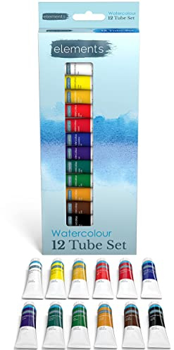 Elements Watercolour Tube Set – 12 ml Tubes, Multicolor, 12 Tubes of Lightfast Watercolour Paints, Strong Tint & Superb Mixing for Arts and Crafts, Beginners & Artists