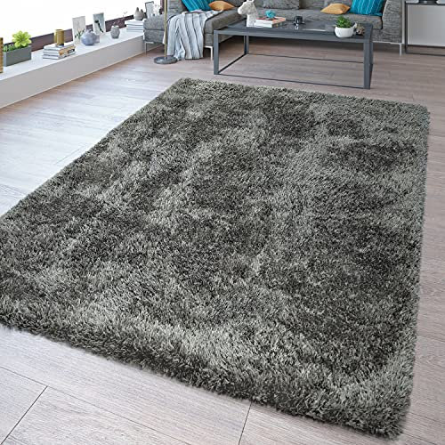 TT Home Alfombra Pelo Largo Lavable Estilo Shaggy Flokati Gris Liso, Tamaño:120x160 cm