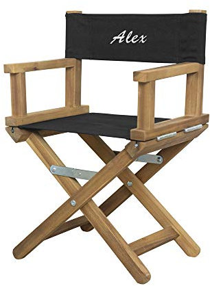 Geschenkegarten Regiestuhl für Babys und Kleinkinder (1-5 Jahre) mit holzfarbenem Gestell und individueller Bestickung (Schwarz)