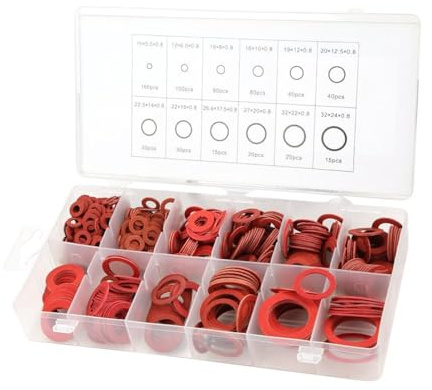 Jadeshay Rondelle in Fibra,600 pezzi Kit Assortiti di Rondella in Fibra Anello di Guarnizione 12 Tipi Kit di Rondelle Isolanti Rondella Piatta in Fibra di Acciaio Rosso con Scatola