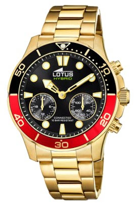 LOTUS Herren Smartwatch Hybrid Connected Edelstahl Gold-Schwarz-Rot, Durchmesser: 44,5mm, Wasserdichtigkeit: 10 Bar, 18802/4