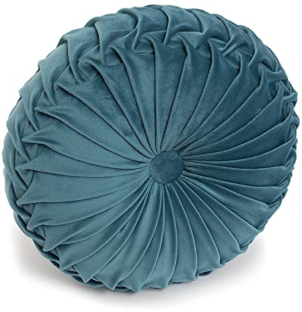 SOPHIE Cuscino Rotondo in Velluto per Divano Letto, Disponibile in più Colori, Cuscino Arredo Decorativo Zucca Tondo Tinta Unita (Petrolio)