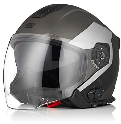 ORIGINE Casco Moto Jet Bluetooth Omologato ECE con Doppia Visiera (EKO BLACK TITANIUM,M)