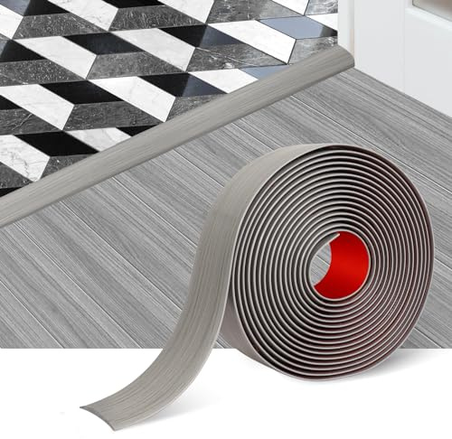 Floor Transition Strip Self Adhesive Floor Cover Strips Laminate 2 Wide Vinyl Flat Divider Transitions Elegant Wood Grain Design (5cm, 20Ft, Gray)