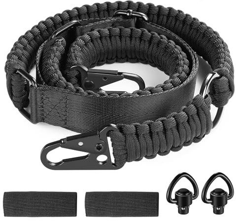 EZshoot 550 Paracord Sling, Two-Point Sling with Sling swivels, Quick Adjustment, Sling Strap for Outdoor, Black