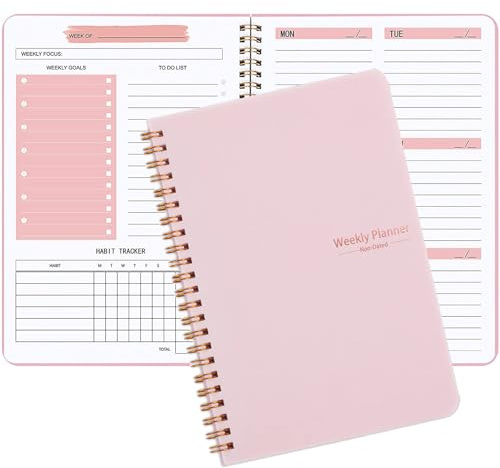 Moseem Weekly Planner Notebook, Undated A5 Daily To Do List Diary,Weekly Goals Planner with Habit Tracker 52 Weeks Planning for College Work Adhd Planner(Pink)