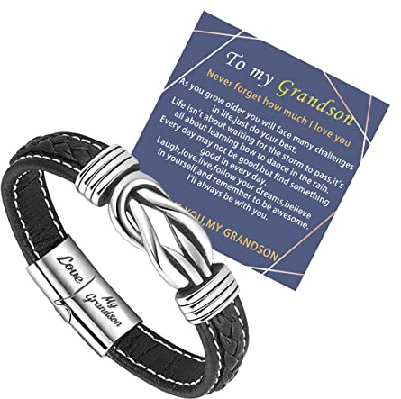 Sranich To My Grandson Bracelet,braided leather bracelet for Grandson Bracelet Gift for Grandson From Grandma Grandpa