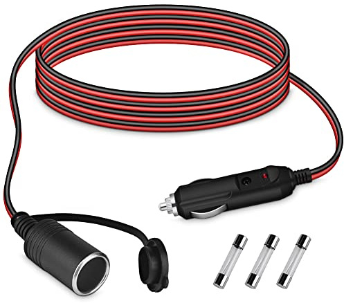URAQT Cable de Extensión de Coche 2M 12-24 V Cable Alargador Mechero Coche, 15 A Encendedor de Cigarrillos Plug, Alargadores Enchufes con 2 Fusibles,para Encendedor de Cigarrillos de Coche