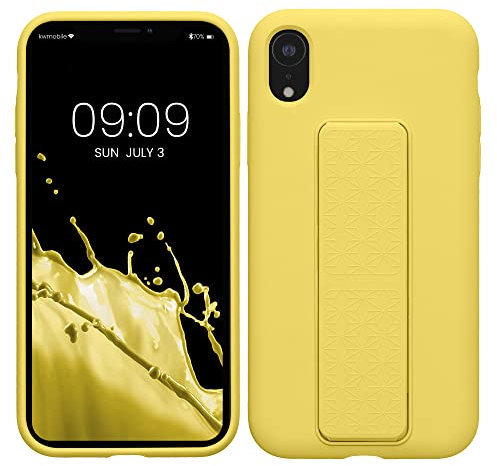 kwmobile Case Compatible with Apple iPhone XR - Case with Hand Strap and Stand Soft TPU Silicone Coating - Yellow
