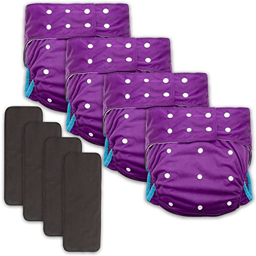 Care Yare 4 Pack Adult Cloth Diapers with Diaper Inserts Leak Proof Incontinence Underwear for Women Waterproof Adult Diaper for Men Adjustable Reusable Diaper with Snaps Womens Diapers for Adults