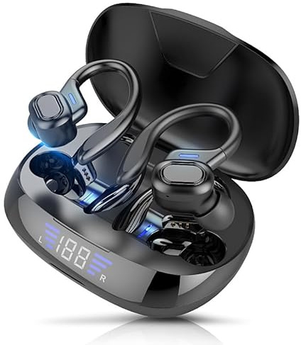 Auriculares Inalámbricos Bluetooth, Auriculares Deportivos Estéreo de 350 Mah con Pantalla LED sobre Auriculares con Ganchos para Las Orejas, Auriculares con Micrófono