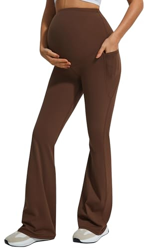 JOYSPELS Smooth Feeling Flare Maternity Leggings Over The Belly with Pockets Soft Bootcut Pregnancy Yoga Pants