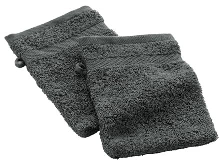 Douceur d'Intérieur Elegance Waschlappen, 2 Stück (15 x 21 cm), Anthrazit, 100% Baumwolle, einfarbig