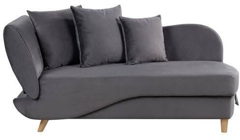 Chaiselongue Samtstoff grau linksseitig mit Stauraum Kissen modern Meri II