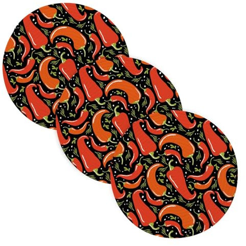 3 Pcs Trivet for Hot Pots and Pans 15in Mexican Red Hot Chili Black Cotton Thread Weave Heat Resistant Mat for Stove Home Accessories