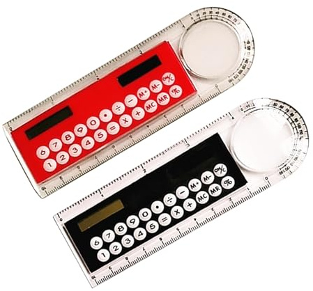 BIGULA Calculatrice multifonctionnelle 2 pièces Calculatrice solaire conçue 4 en 1 avec règle loupe et rapporteur Cadeau pour étudiant
