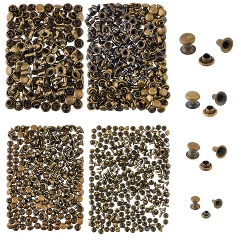 SUPERFINDINGS 400 Sets 4 Sizes 3/4/5/6mm Iron Rivets Double Cap Rivets Antique Bronze Semi-Tublar Collision Rivets Tubular Metal Rapid Rivet Studs for Leather Craft Clothes Shoes