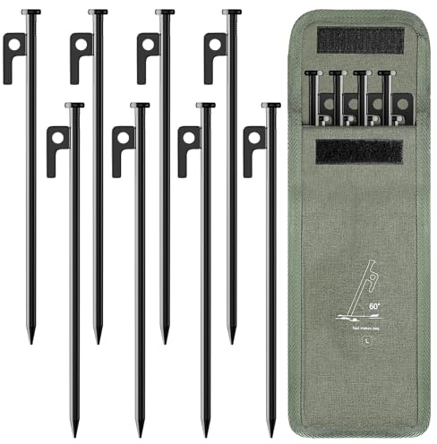 YAOBLUESEA 8 picchetti per tenda da 30 cm, in acciaio, picchetti da terra, per campeggio, escursioni, attività all'aperto, colore nero