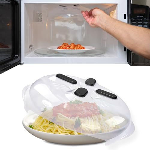 HOVER COVER Cubierta magnética antisalpicaduras, tapa transparente de 12 pulgadas, sin BPA, protector de placa ventilado con rejillas de ventilación de vapor, tapa antisalpicaduras, apta para