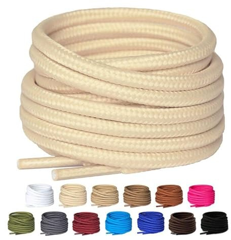 Olukssck 2 Pares Cordones Redondos para Botas, Cordones Duraderos para Botas de Senderismo y Calzado de Seguridad - 4 mm Diámetro, Crema, 91cm