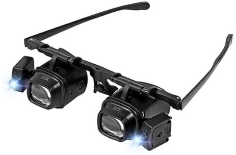 Aohcae Lupenbrille mit LED-Licht, 2.0X，4.0X，8.0X，12.0X，24.0X Vergrößerungsoptionen, Ergonomisches Design für langes Tragen，Multifunktional für Juweliere, Nähen, Handwerk und Hobbys